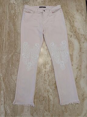 J Brand Pale Pink Straight Leg Jeans with White Embroidery Size 30